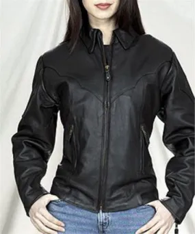 Ladies Top Grade Leather Motorcycle Jacket with Etched Trim