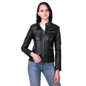 Leather Retail Woman Black Color Faux Leather Jacket (M, Black)