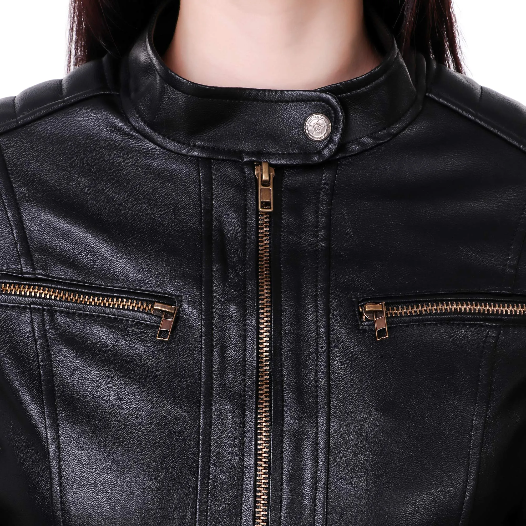 Leather Retail Woman Black Color Faux Leather Jacket (M, Black)