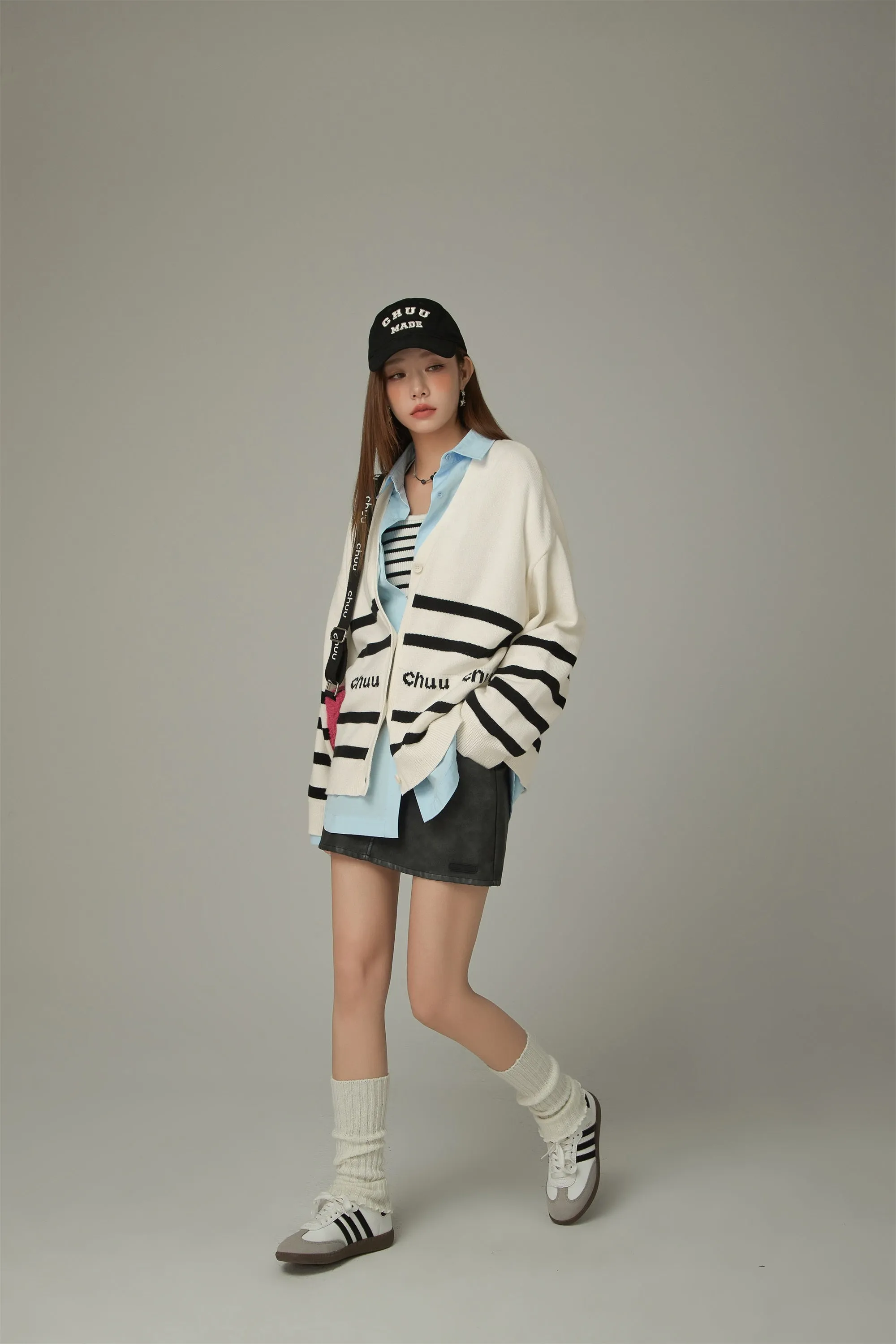 Lettering Striped Knit Cardigan