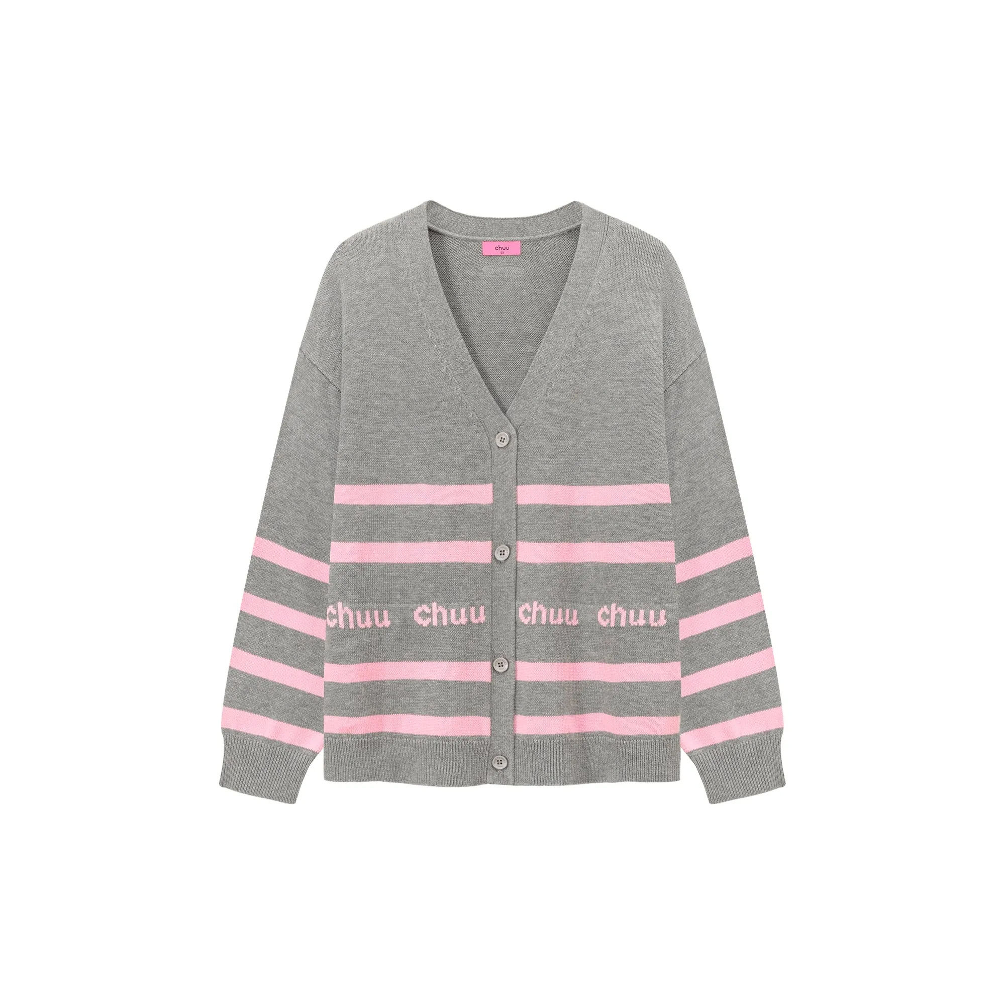 Lettering Striped Knit Cardigan