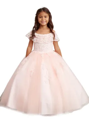 Little Girls Blush Double Layer Lace Overlay Off Shoulder Pageant Dress 2-6