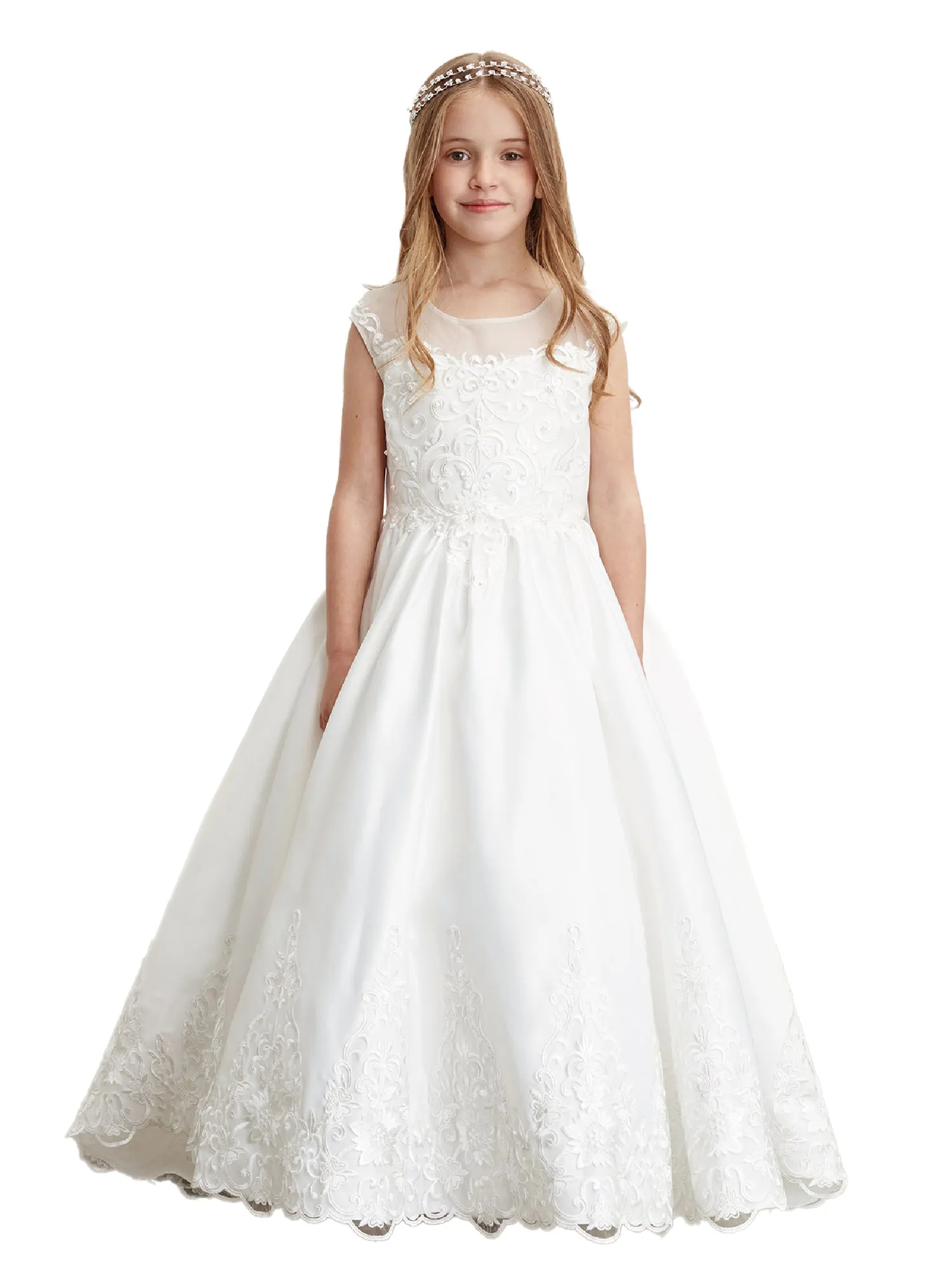 Little Girls Ivory Oversized Bow Train Communion Dress 2-6