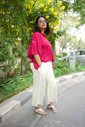 Magenta Rayon KaftanTop & MilkyWhite Palazzo - Linearta