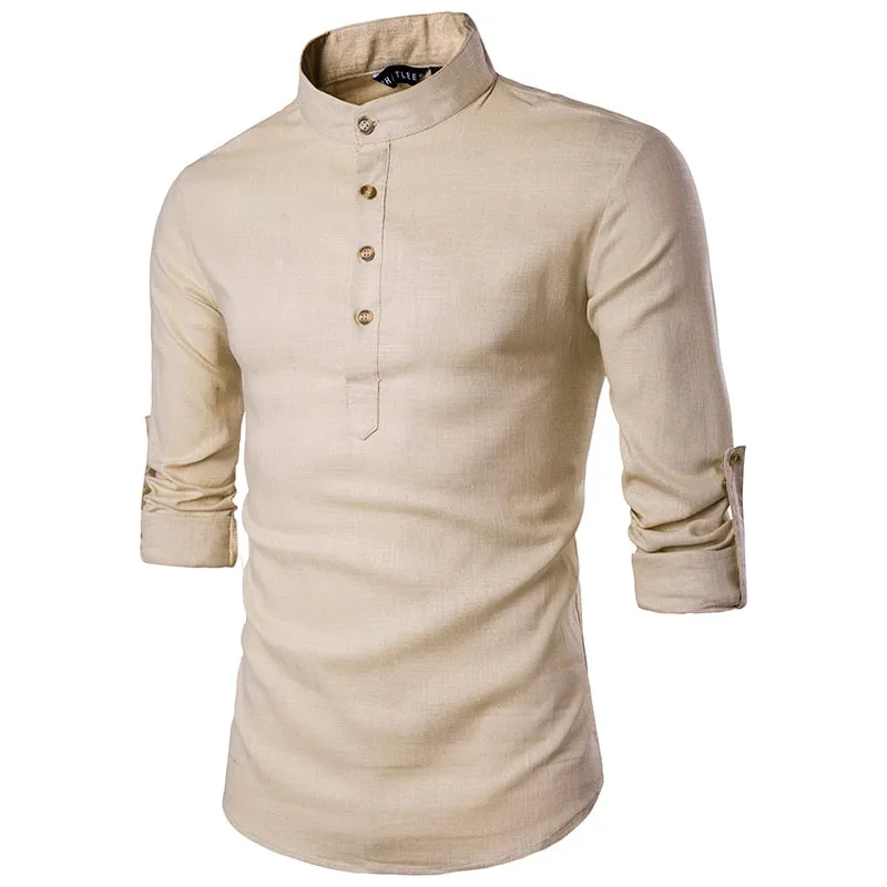 Mandarin Collar Breathable Comfy Style Dress Shirts