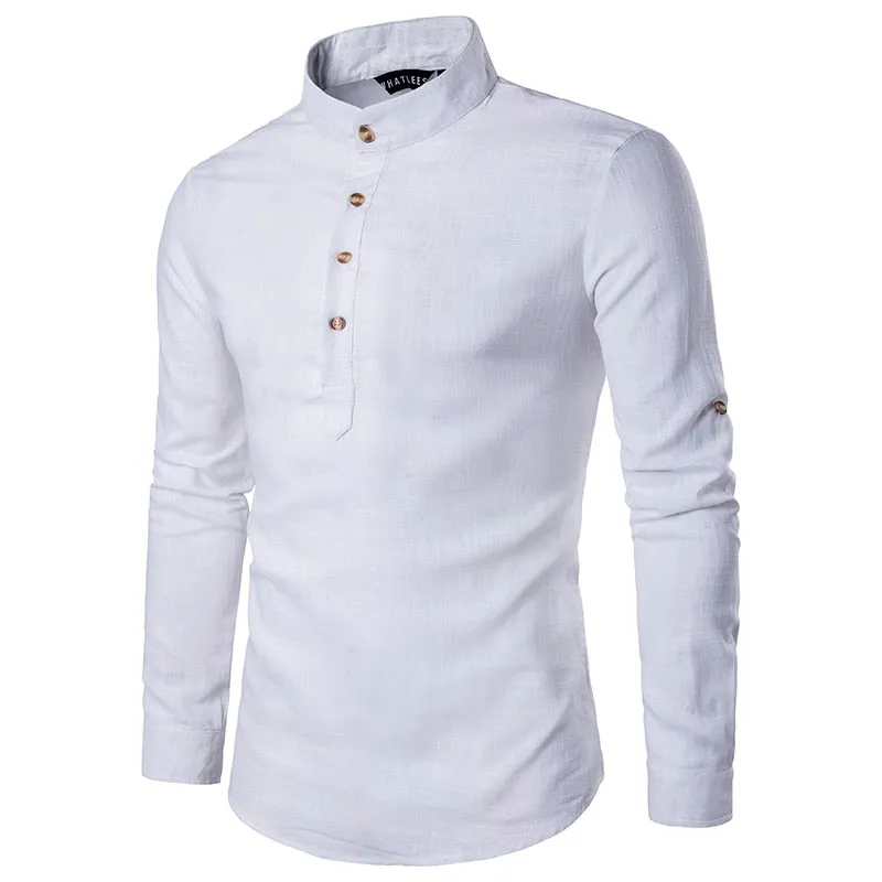 Mandarin Collar Breathable Comfy Style Dress Shirts