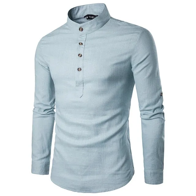 Mandarin Collar Breathable Comfy Style Dress Shirts