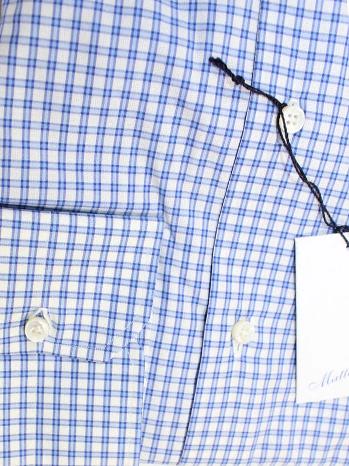 Mattabisch Napoli Shirt White Blue Check White 39 - 15 1/2 SALE