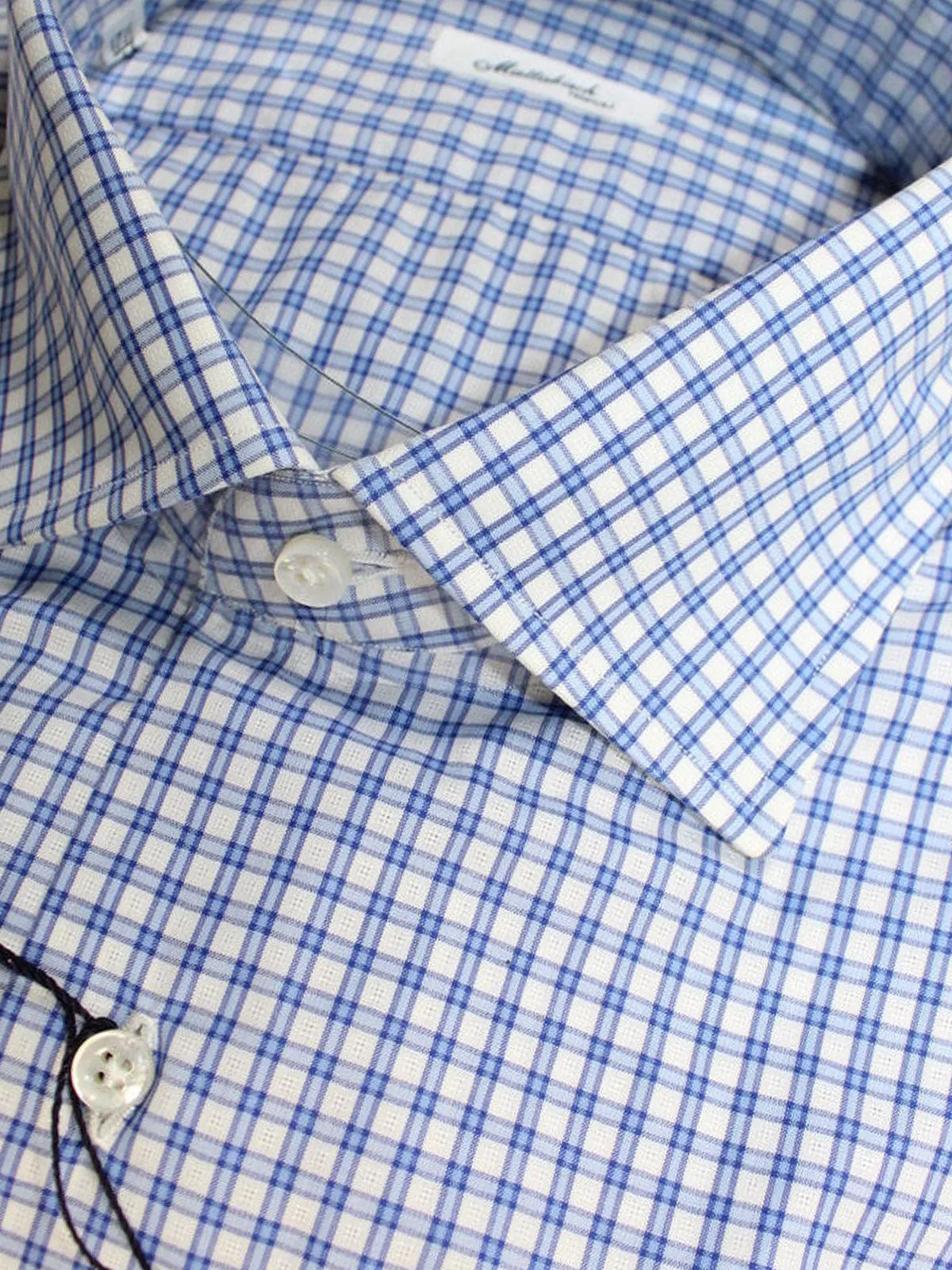 Mattabisch Napoli Shirt White Blue Check White 39 - 15 1/2 SALE