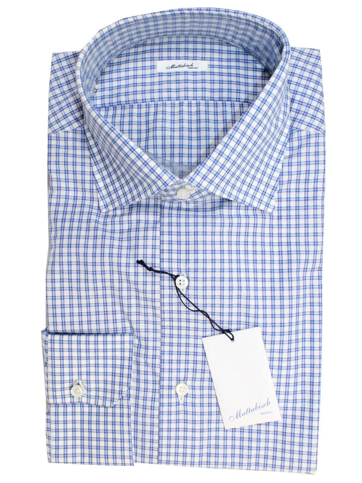 Mattabisch Napoli Shirt White Blue Check White 39 - 15 1/2 SALE