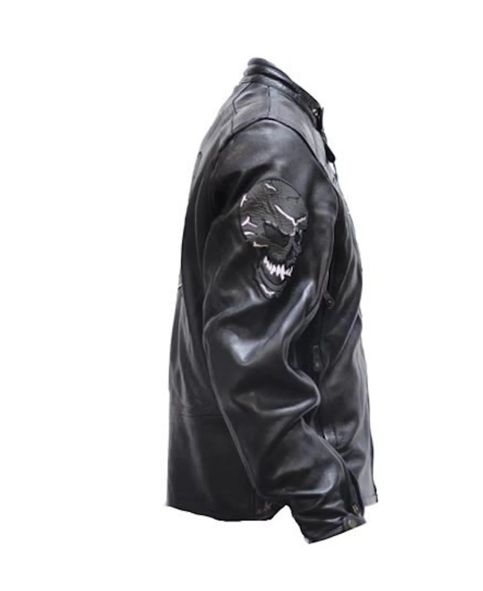 Mens Leather Reflective Skull Motorcycle Jacket