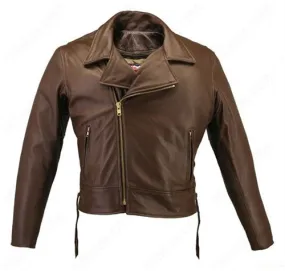 Mens Made in USA Brown 1.6-1.8 mm Thick Naked Leather Motorcycle Jacket