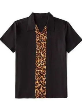 Mens Vintage Style Bowling Dress Shirt - Leopard