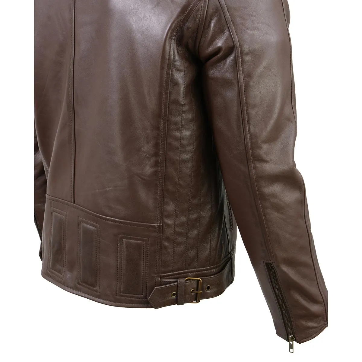 Milwaukee Leather SFM1835 Men's Brown ‘Cafe Racer’ Leather Jacket with Snap Button Collar