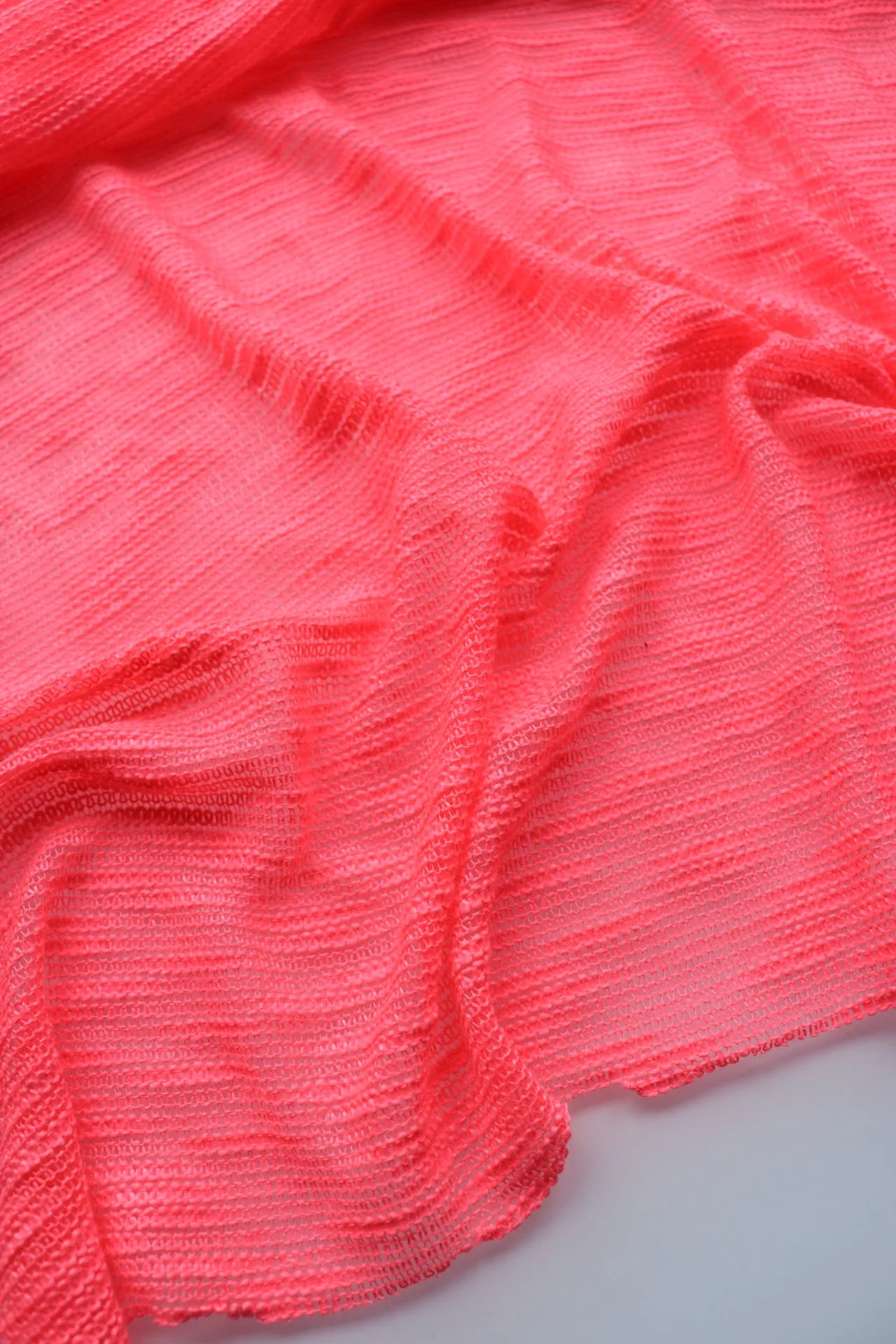 Neon Coral Pink Slub Hacci Sweater Knit