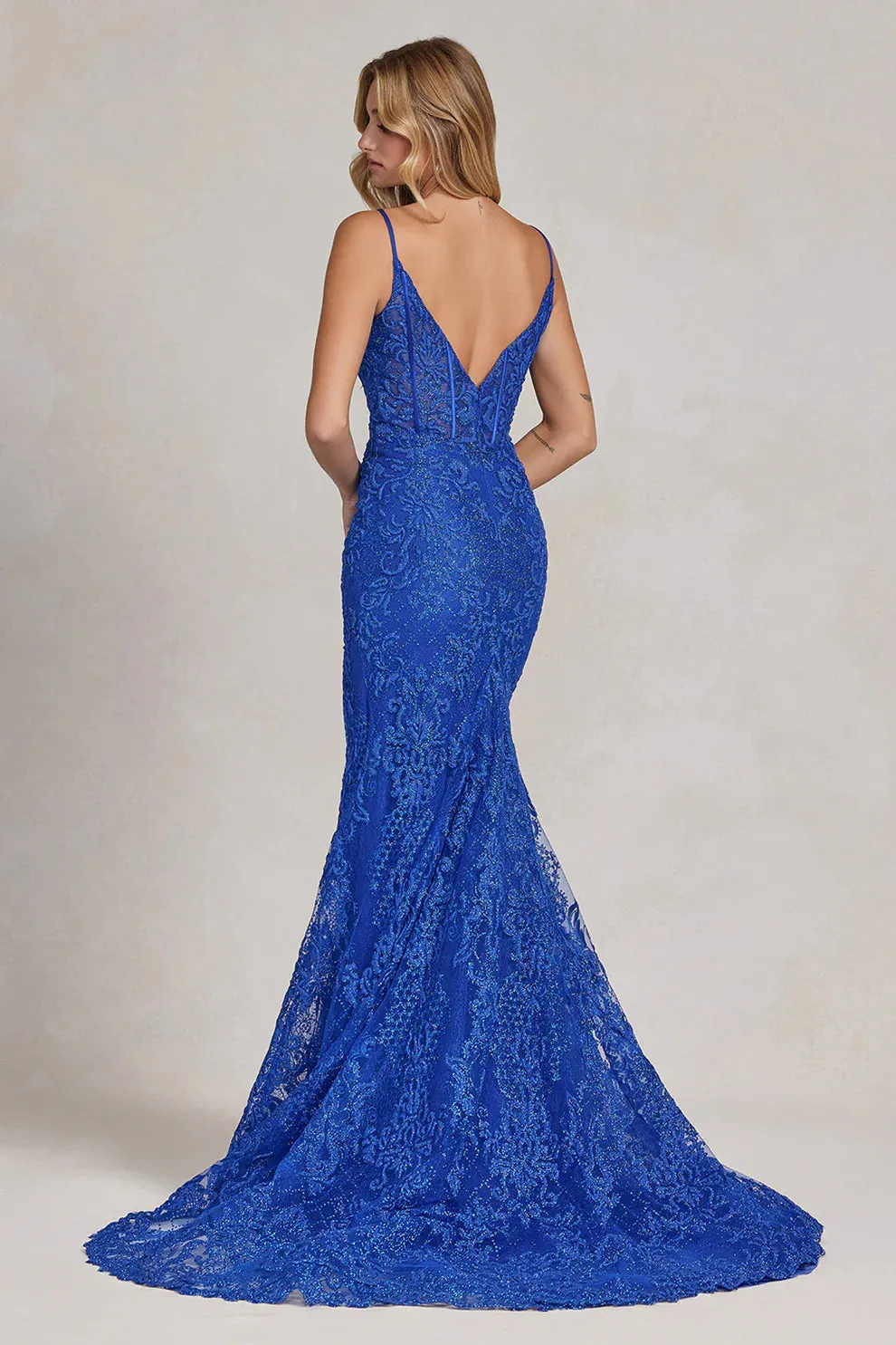 NOX ANABEL C1100 Spaghetti Strap Embellished Prom Dress