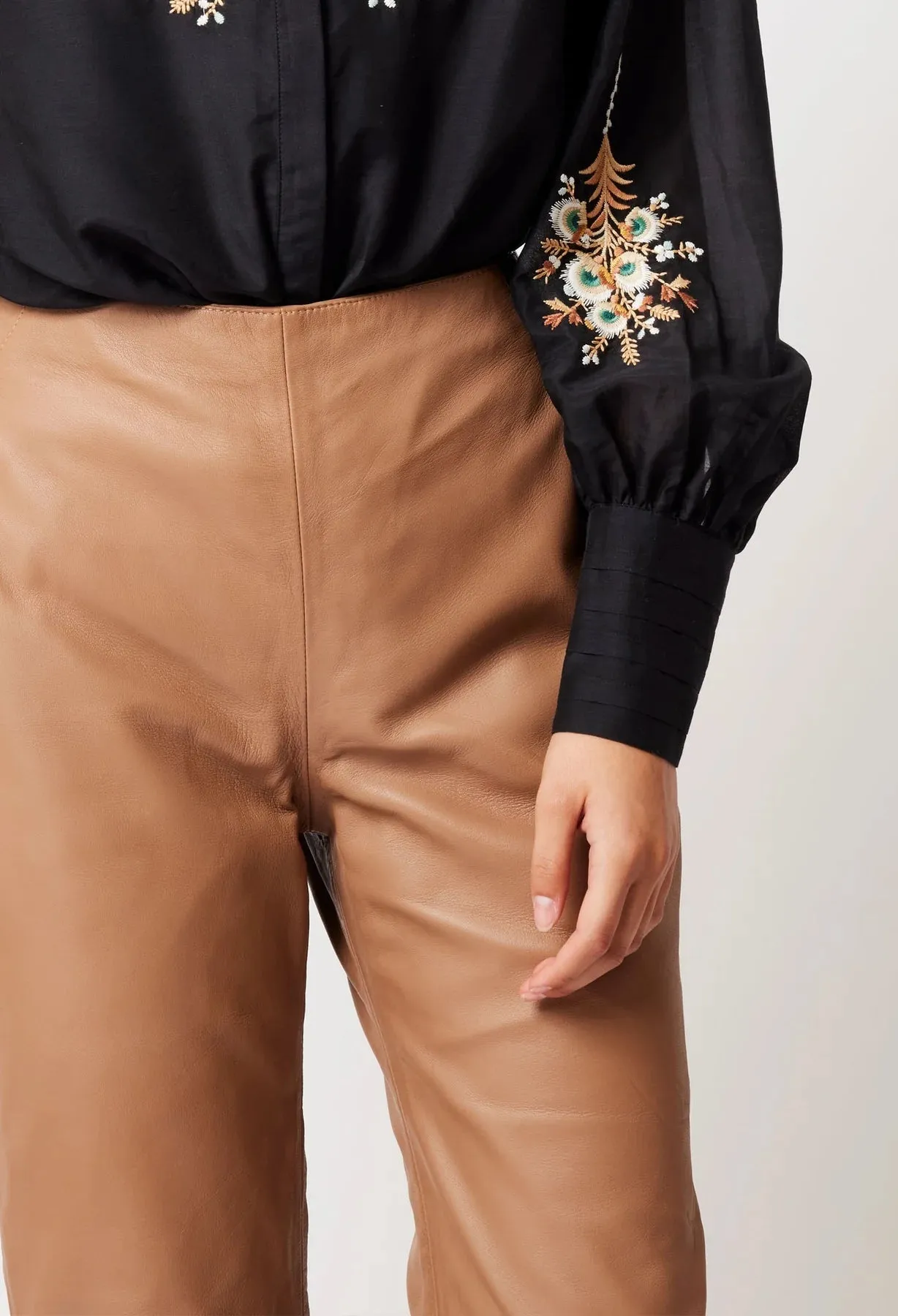 ONCE WAS NOVA LEATHER WIDE LEG PANT IN HUSK