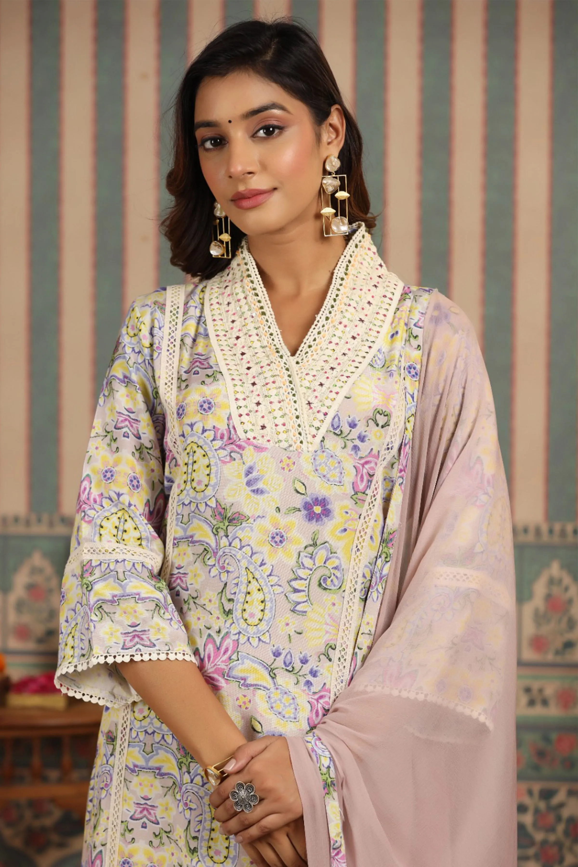 Orchid Creme Muslin Suit Set