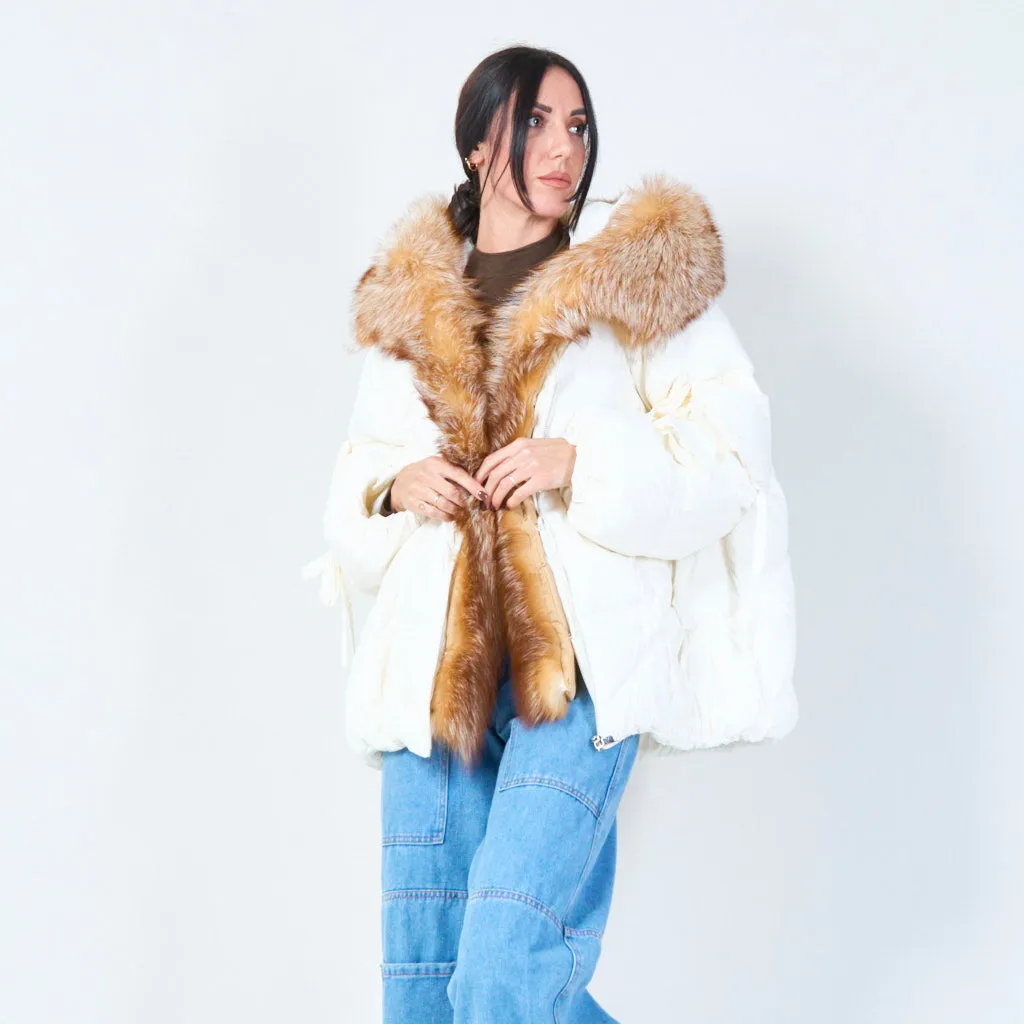 Oversized puffer duck down jacket with faux fur hood wholesale