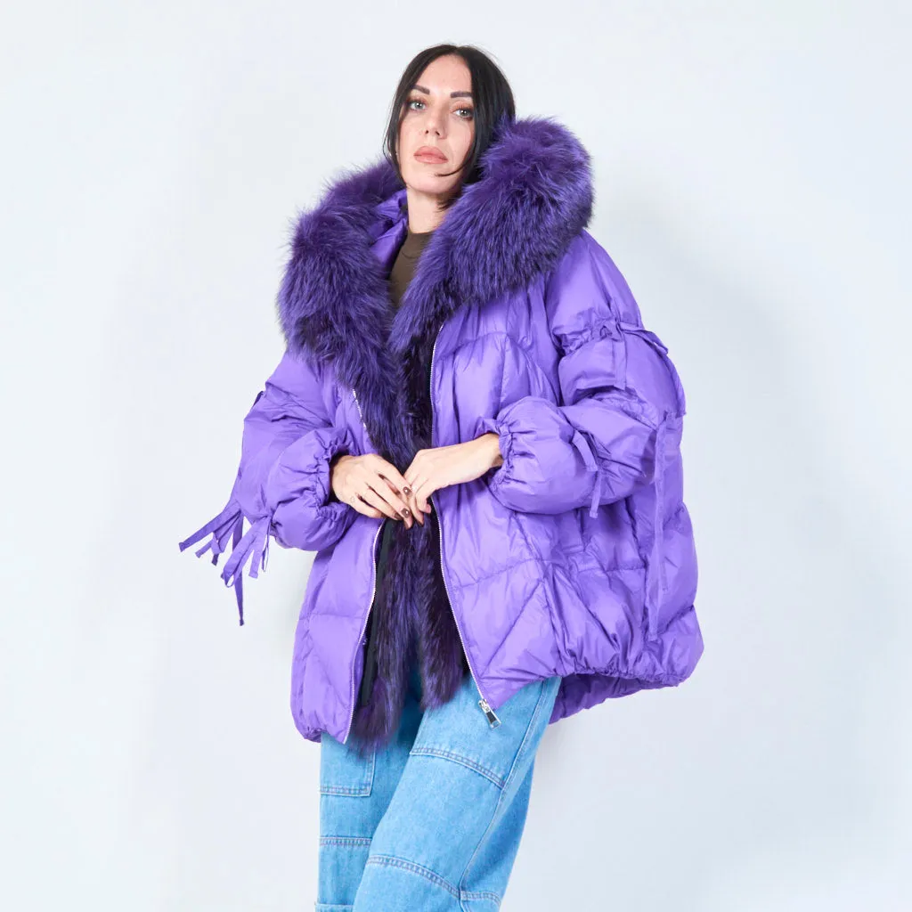 Oversized puffer duck down jacket with faux fur hood wholesale