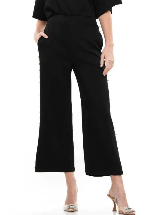 Pant - with Pearls - Wide Leg - Black