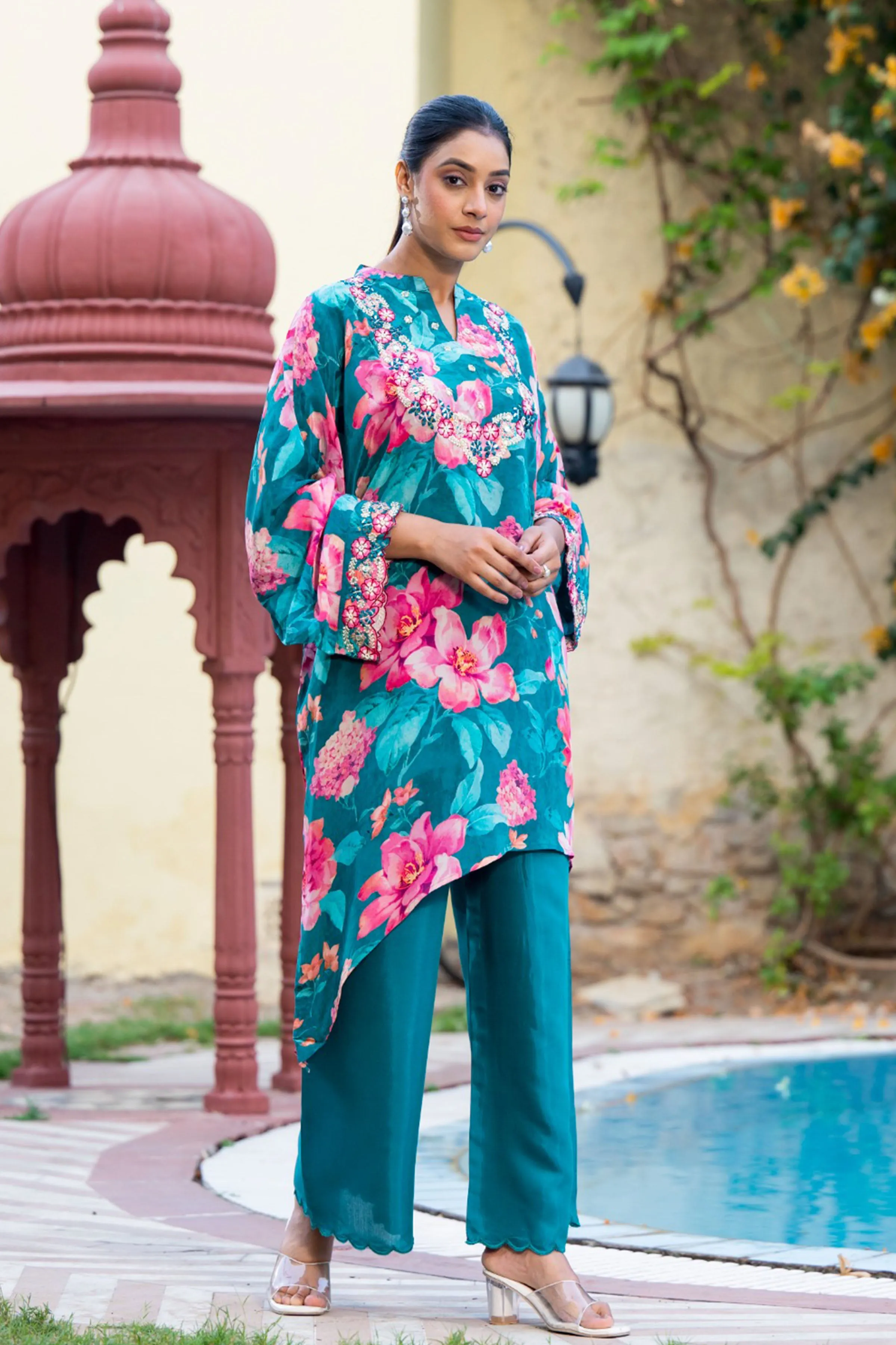 Peacock Green Floral Co-ord Set