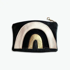 Recycled Leather Rainbow Pouch - white black gold