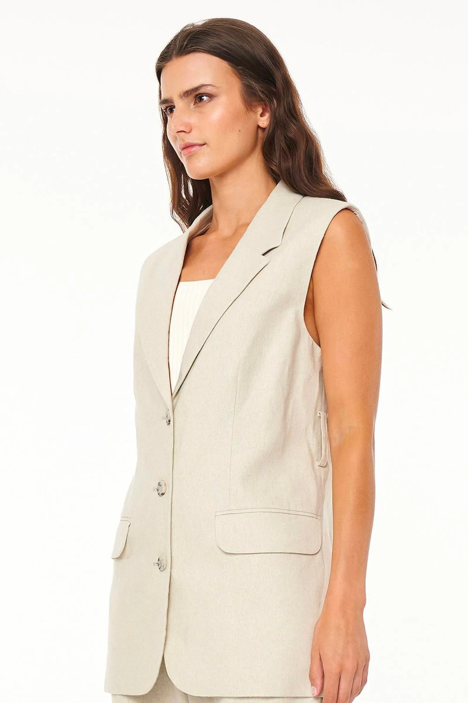 SAVILLE BOXY VEST - CHALK MARLE