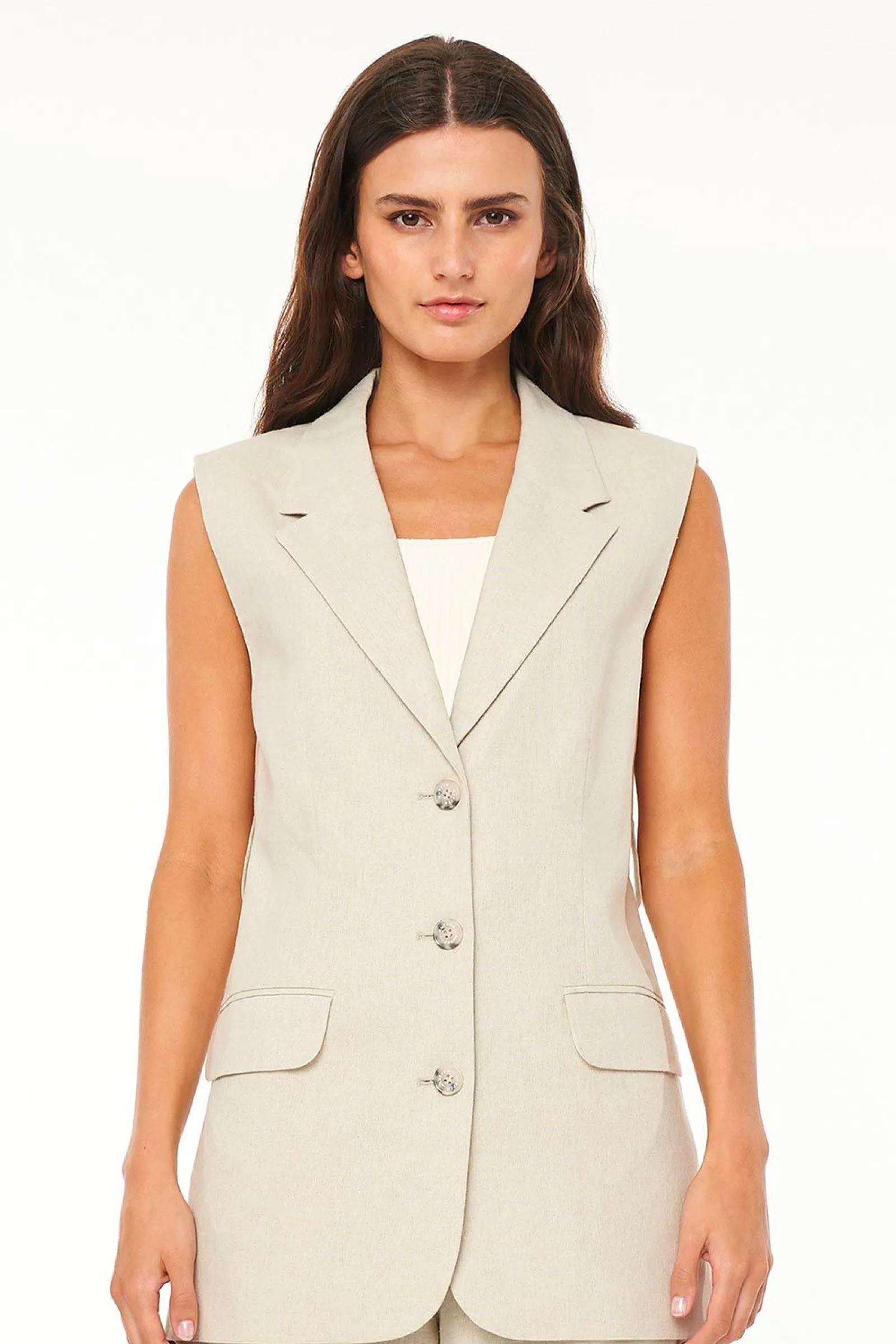 SAVILLE BOXY VEST - CHALK MARLE