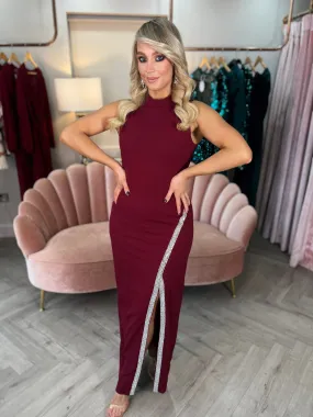 Thalia Burgundy Crystal Dress