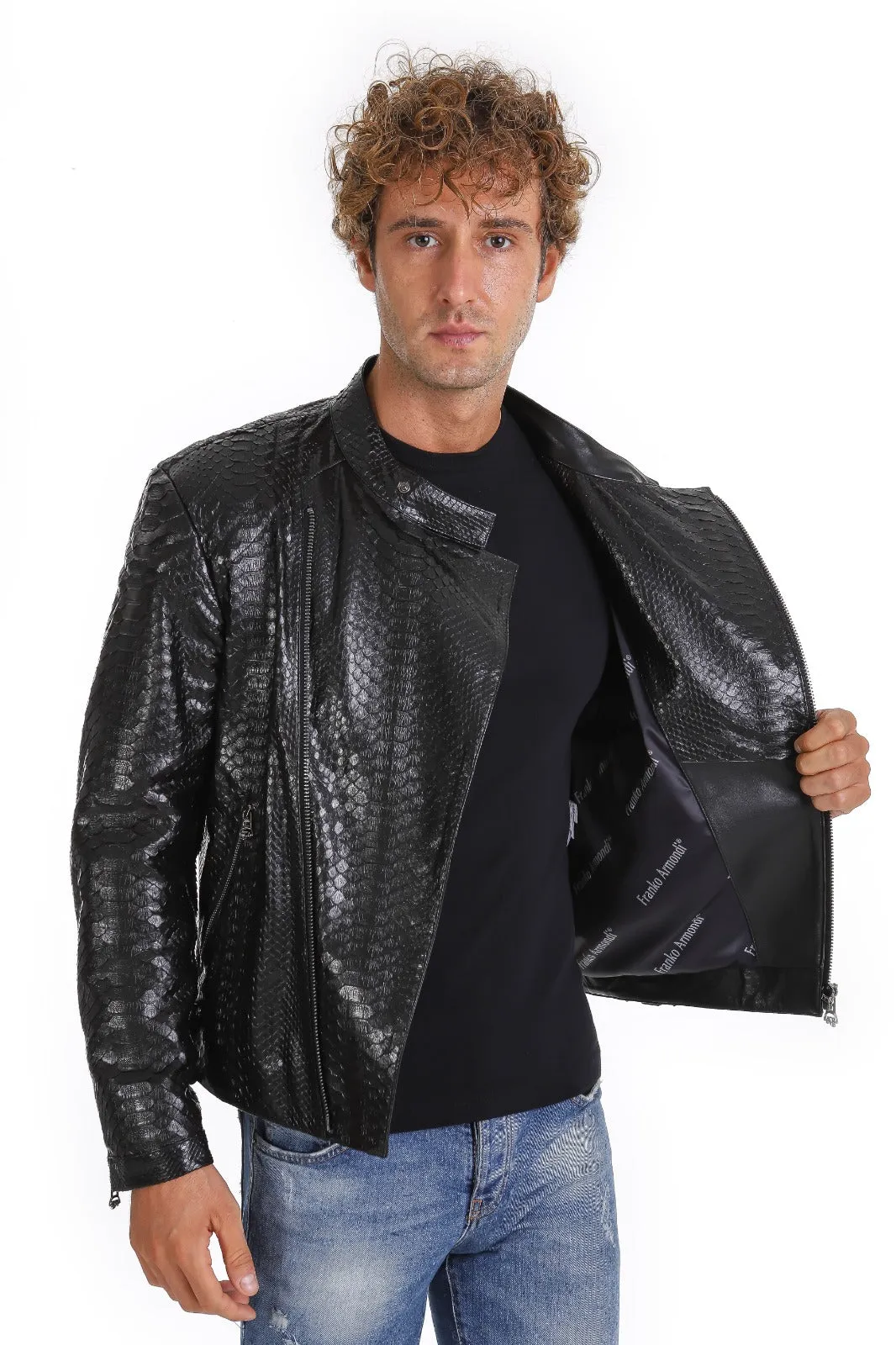 The Aristes Pythn Black Leather Men Jacket