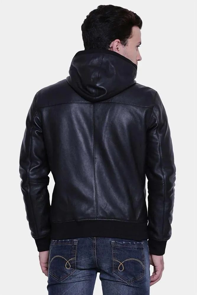 Theo Black Hooded Leather Jacket