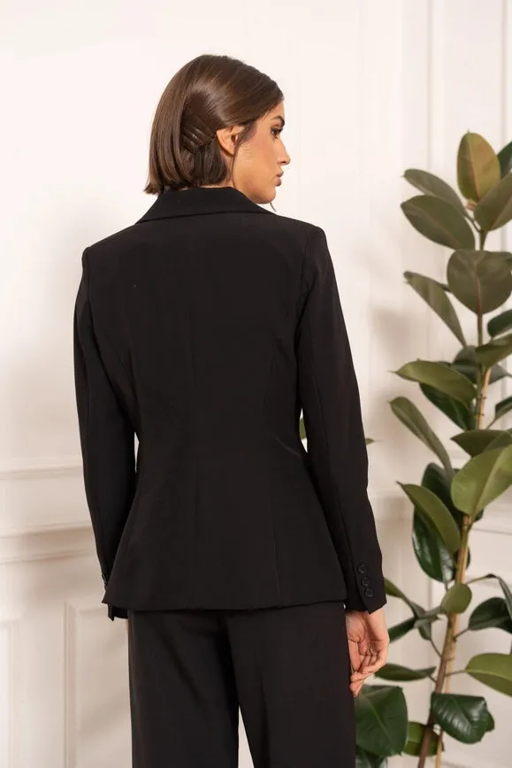 Timeless One-Button Fitted Plain Jacket Black