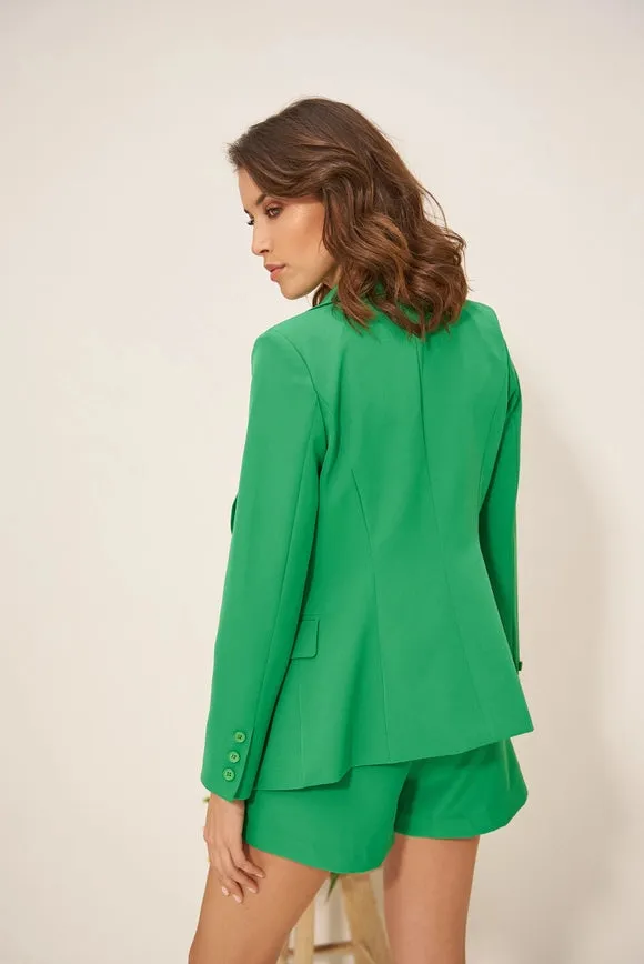 Timeless One-Button Fitted Plain Jacket Green