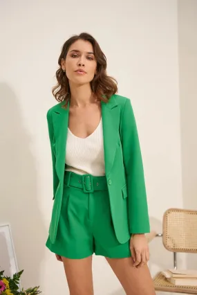 Timeless One-Button Fitted Plain Jacket Green