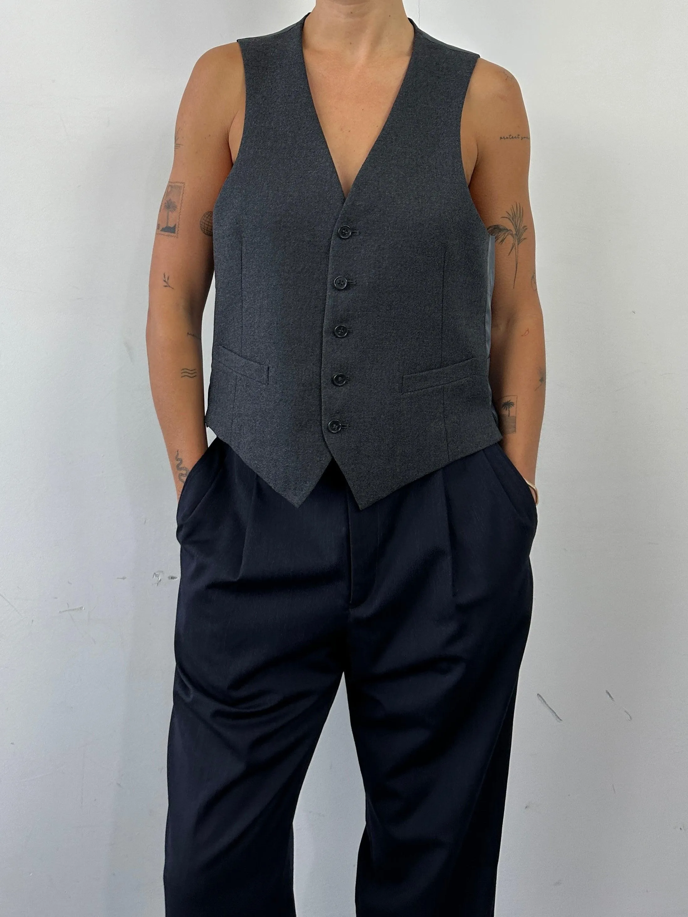 Vintage Pure Wool Single Breasted Tailored Waistcoat - L