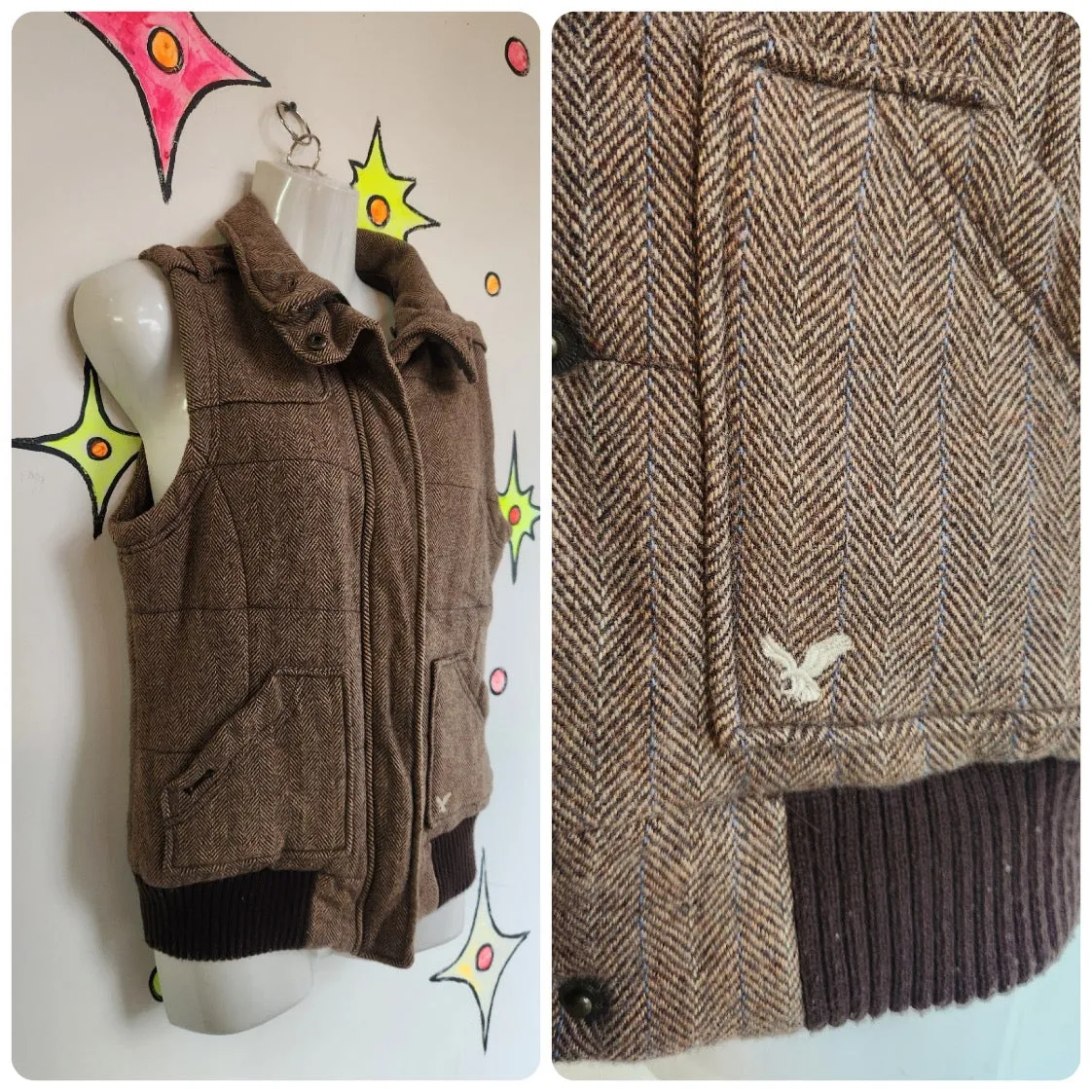 Vintage Y2K | Brown Indie Sleaze Emo Fairy Grunge Puffer Puff Vest | Size Medium