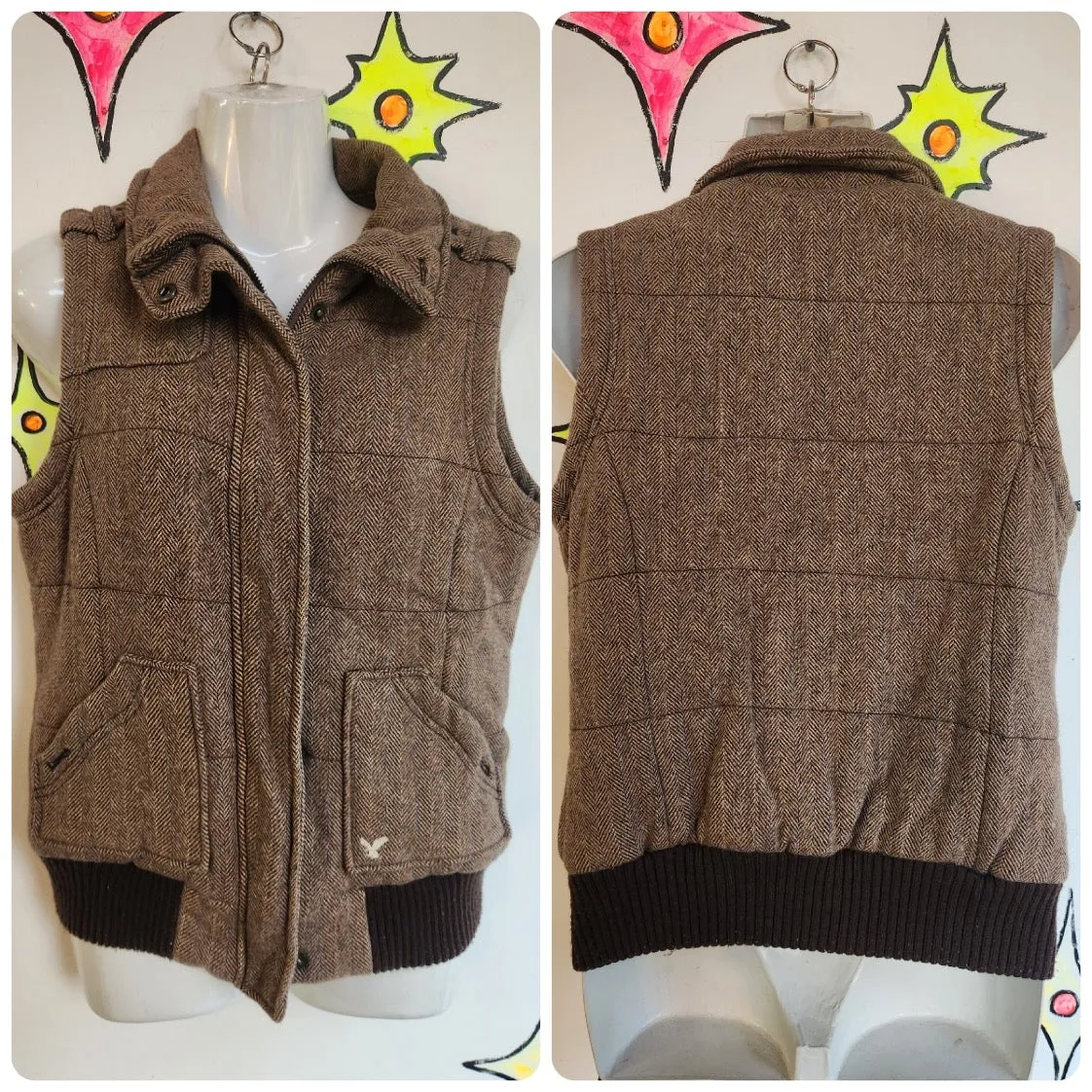 Vintage Y2K | Brown Indie Sleaze Emo Fairy Grunge Puffer Puff Vest | Size Medium