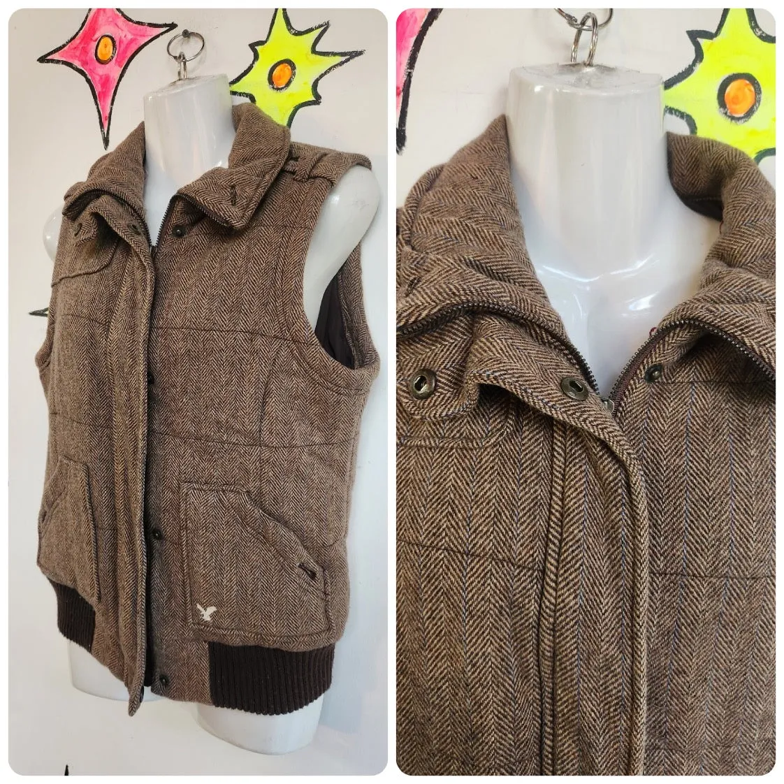 Vintage Y2K | Brown Indie Sleaze Emo Fairy Grunge Puffer Puff Vest | Size Medium