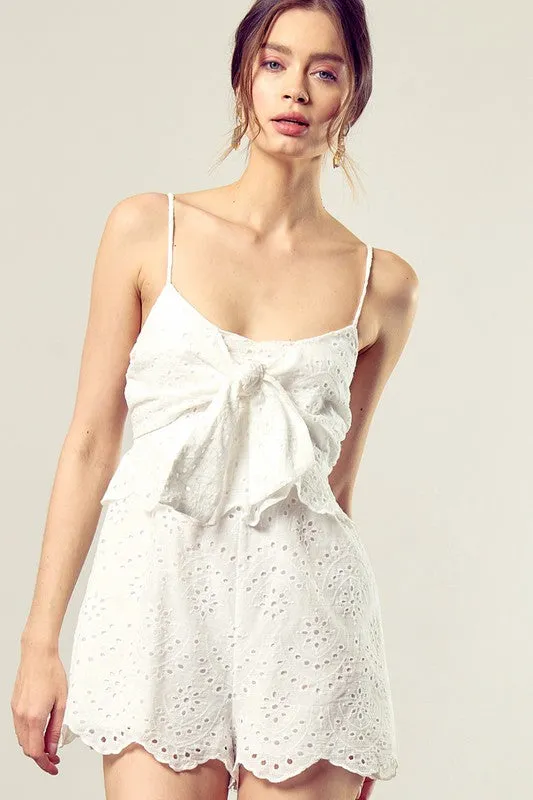 White Eyelet Dressy Shorts Romper