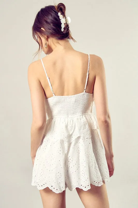 White Eyelet Dressy Shorts Romper