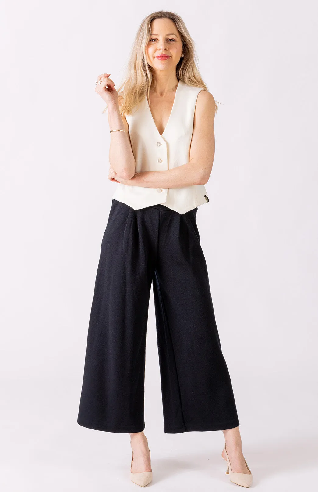 Wide Leg Crop Pants - Ponte